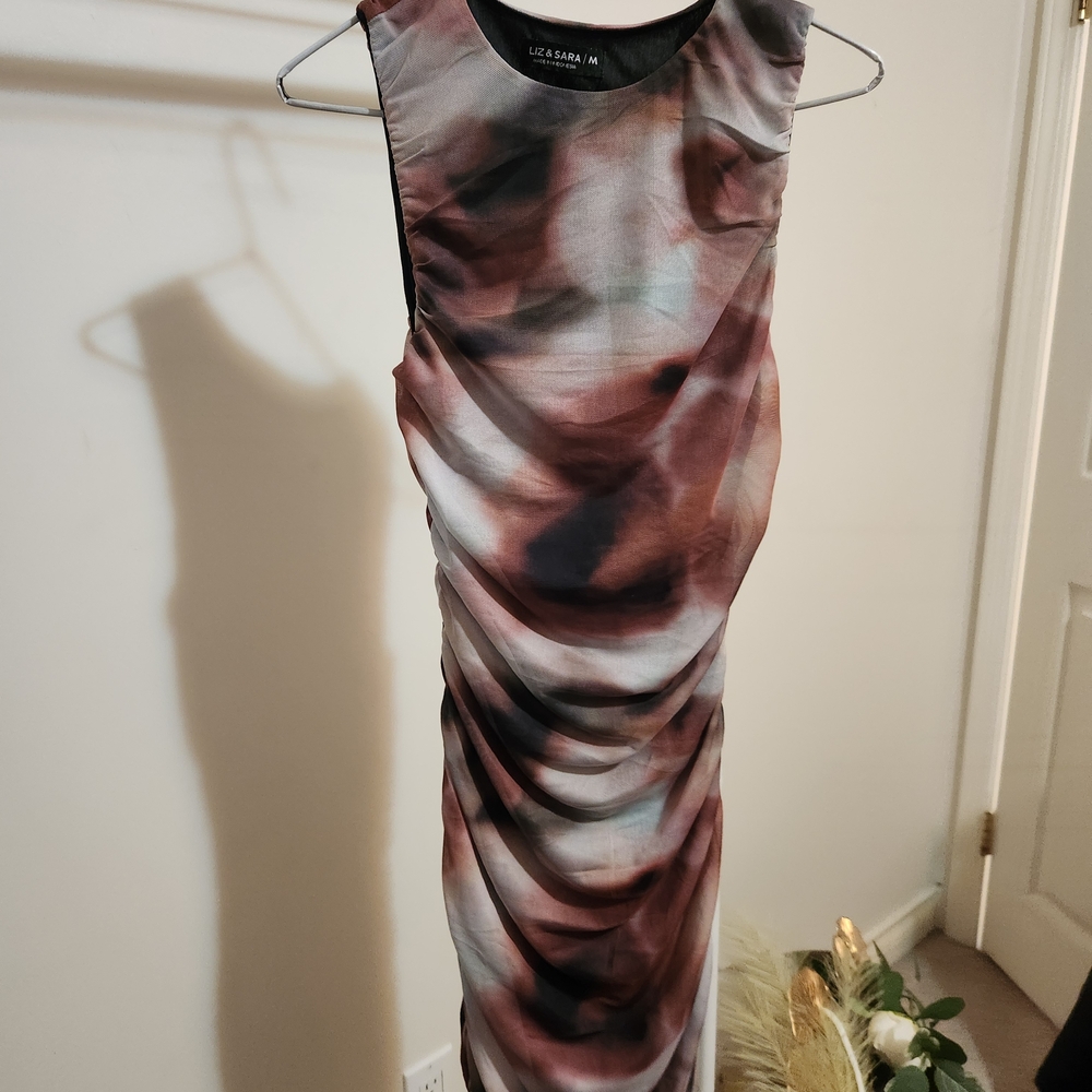 Artistic Swirl Midi Dress - Black, Brown, Cream